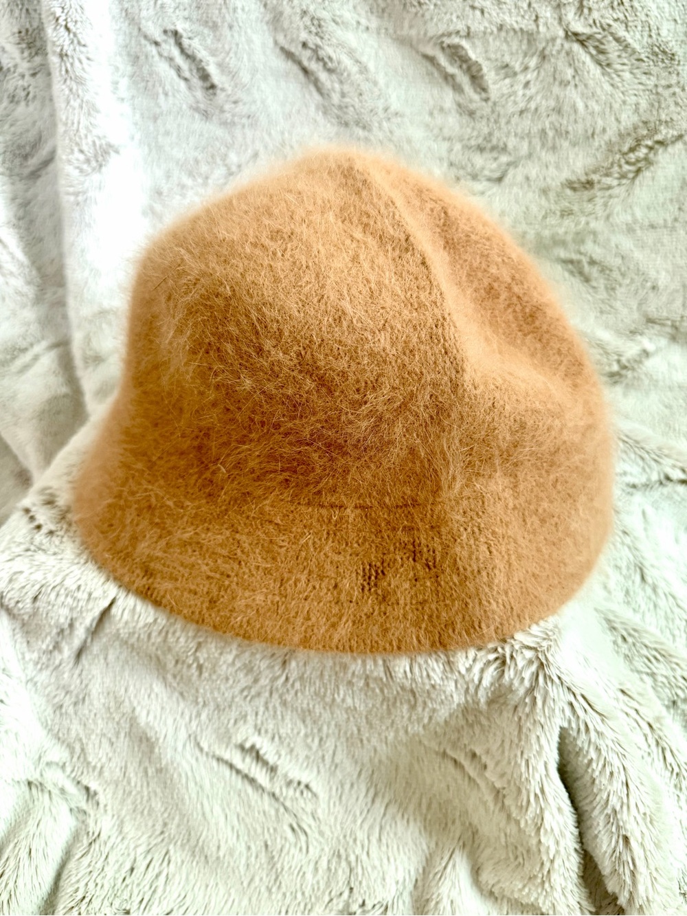 DNY Vintage Y2K Inspired Angora Blend Fuzzy Bucket Hat - Camel Brown